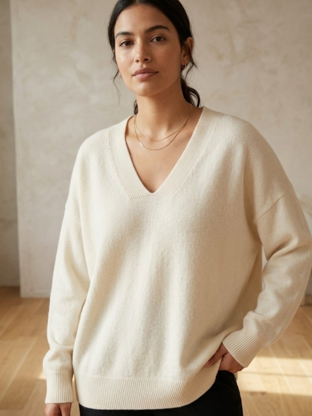 Everlane 100% Cashmere Oversized V-Neck Sweater Ivory L Nwot